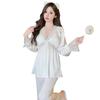 1011 summer new women's loungewear with chest pad lace sexy v-neck pajama set cool and comfortable