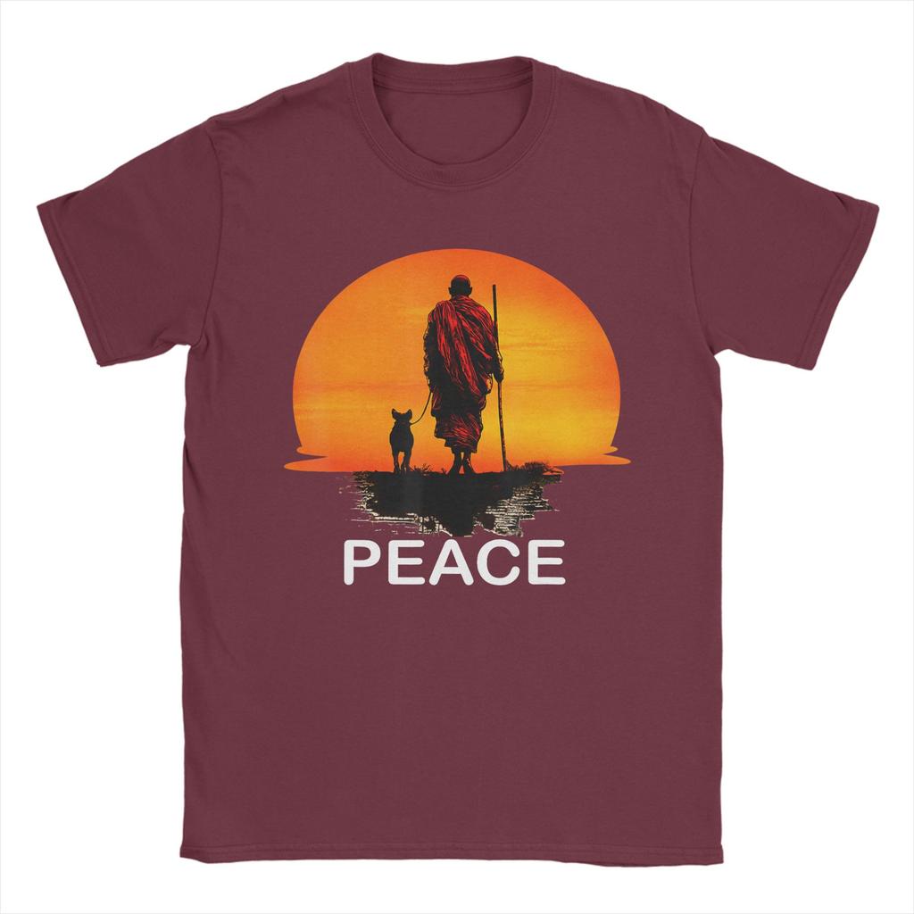 Unisexs TShirt Walk for Peace Monks with Aloka Dog Novelty Cotton Tees Minimalist Zen T Shirts Round Neck merchandise Plus Size