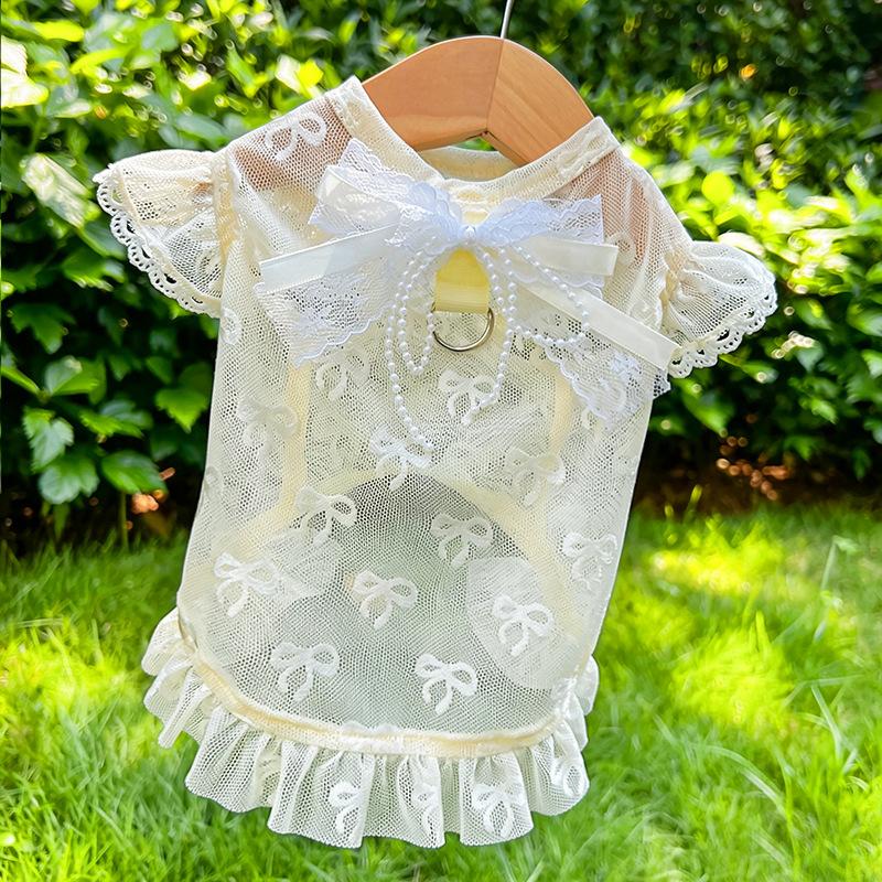 Summer Lightweight Netted Bow-shaped Pet Dog and Cat Clothing Items, Suitable for Small To Medium-sized Pets, with Detachable Flutter Sleeves.