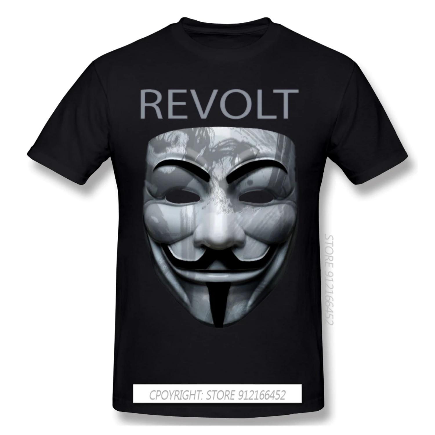 

Revolt V Mask T Shirt Anonymous Hacker Organization Video Black Lives Matter Printing Tshirt Summer Large TShirts XXXXXL чорний