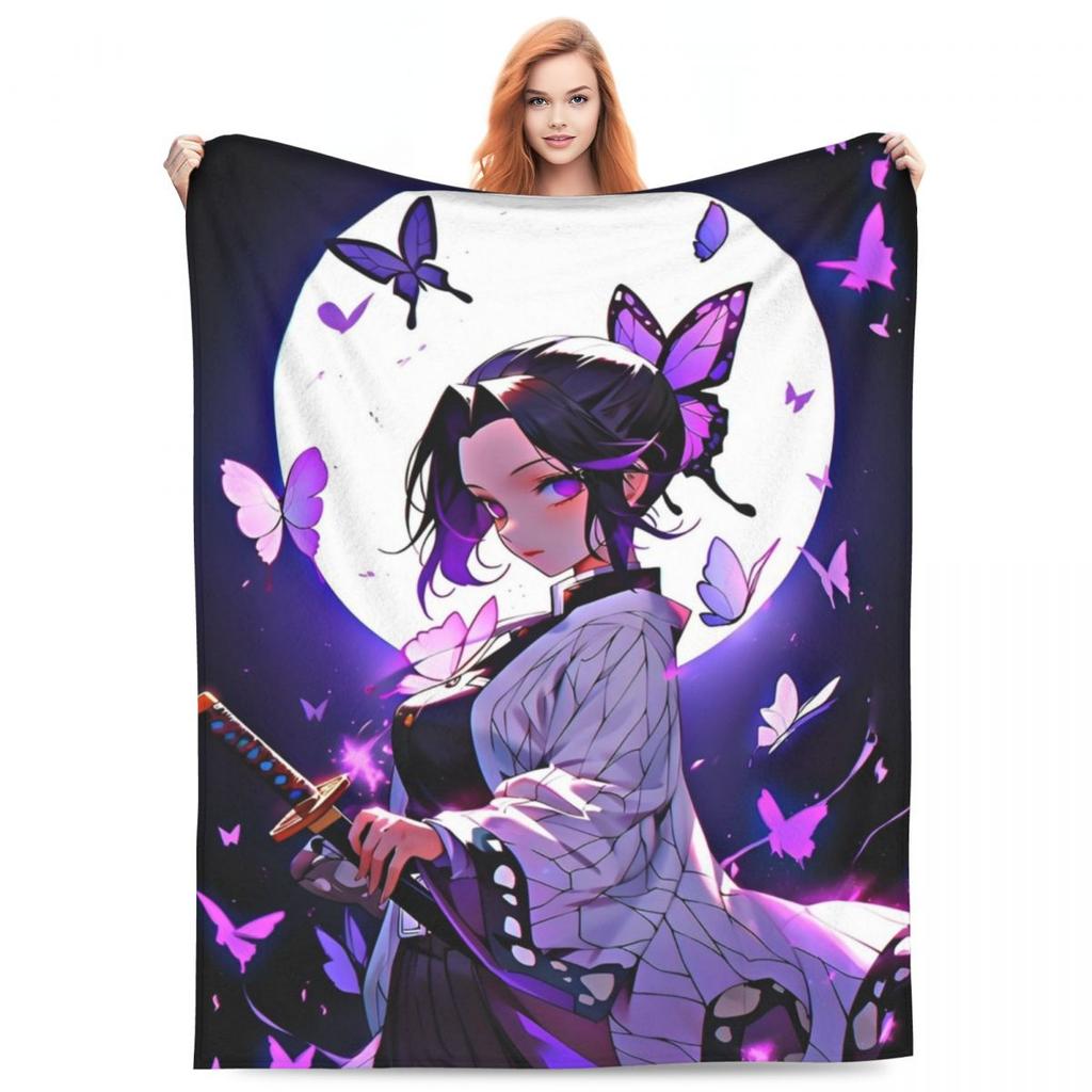 Insect Hashira Shinobu Kocho Blanket Flannel Anime Demon Slayer Ultra-Soft Throw Blankets for Bed Bed Rug
