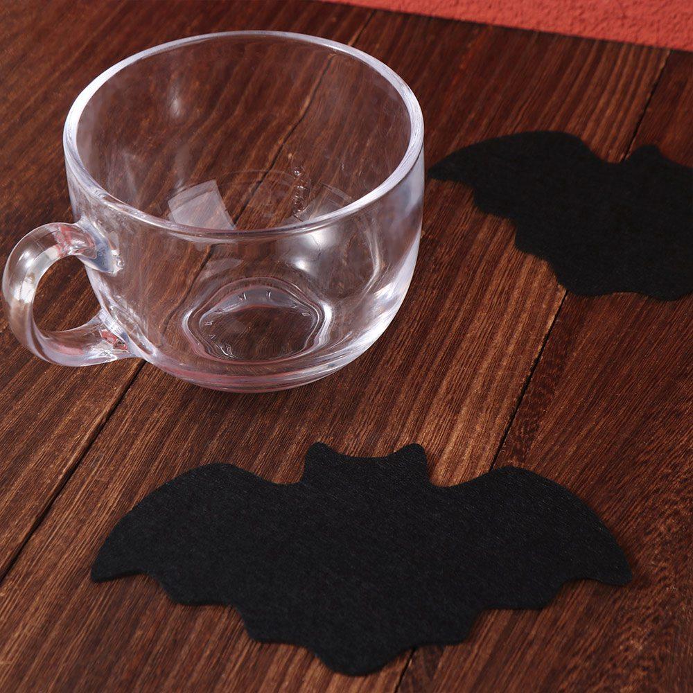 10pcs Heat-resistant Halloween Table Mat Black Bat Drink Coasters Wine Cup Mats  Kitchen Decor
