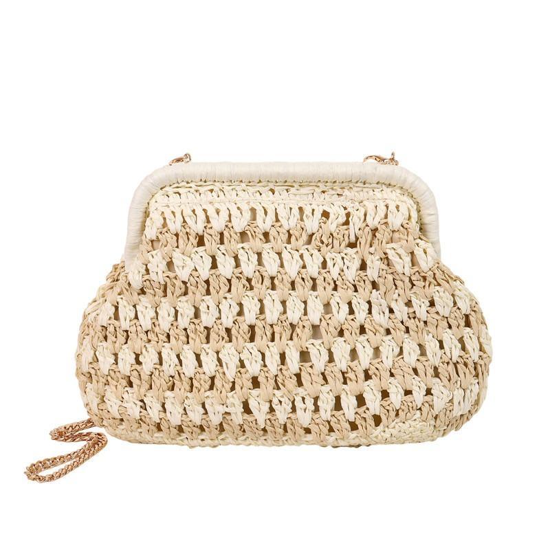 Handwoven Bag Women's New Trendy Shoulder Bag Vacation Straw Bag Chain Crossbody Shell Bag