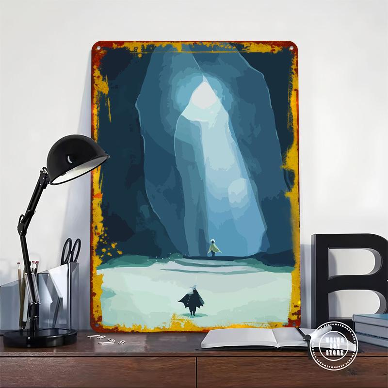 Man Cave Entrance With Two Figures Tinplate Poster Customized Wall Art Vintage Retro Metal Signs for Decoration Living Room Home