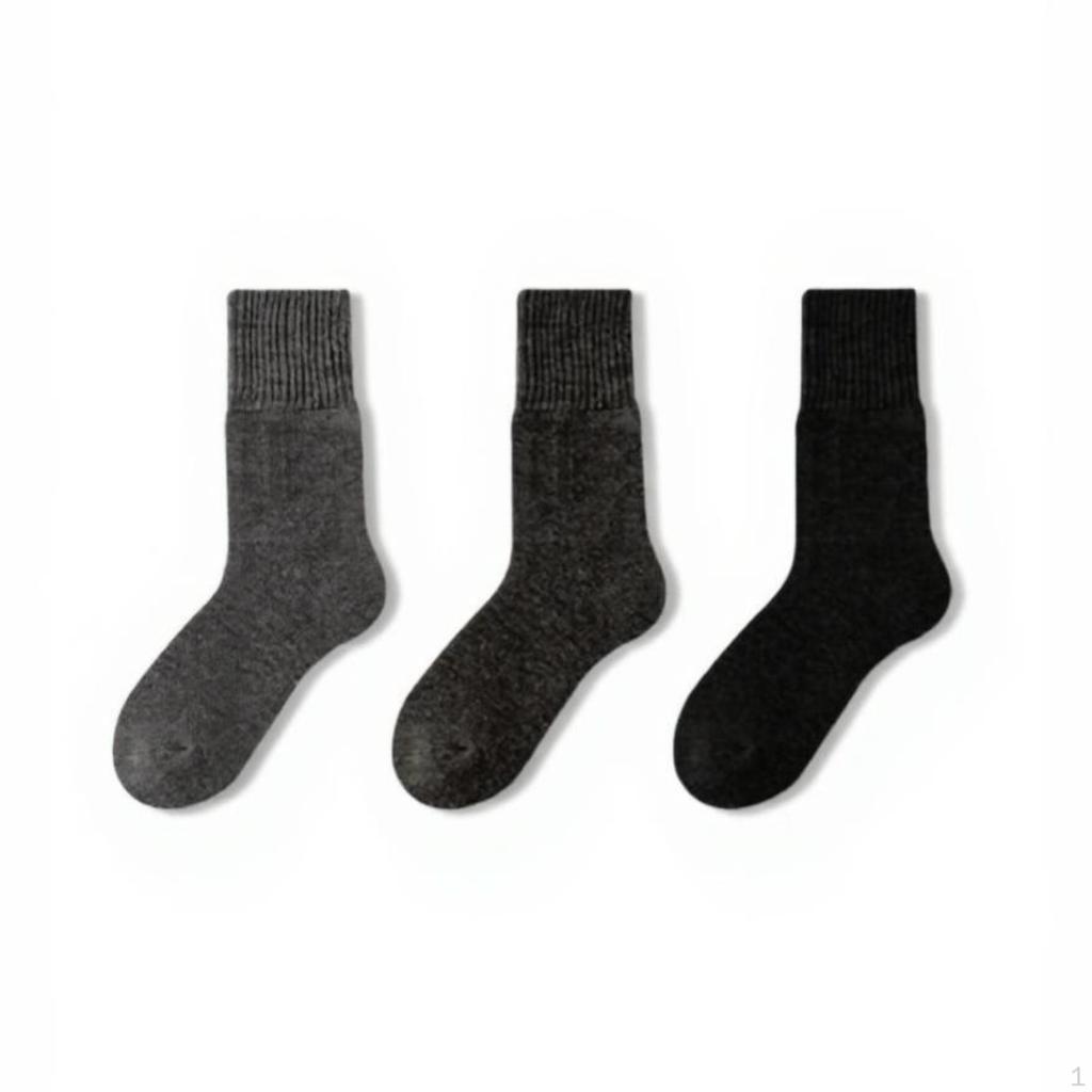 Thick Wool Socks, Men's Winter Warm Ankle, Thermal, Black Black*3