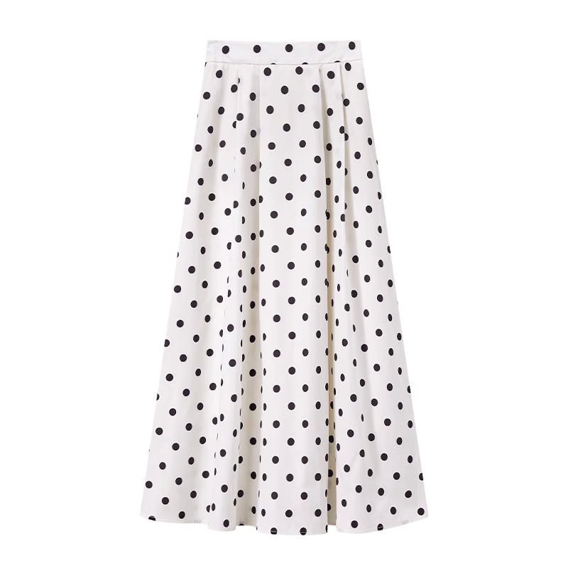 French Style Polka Dot High-Waist A-Line Skirt XL