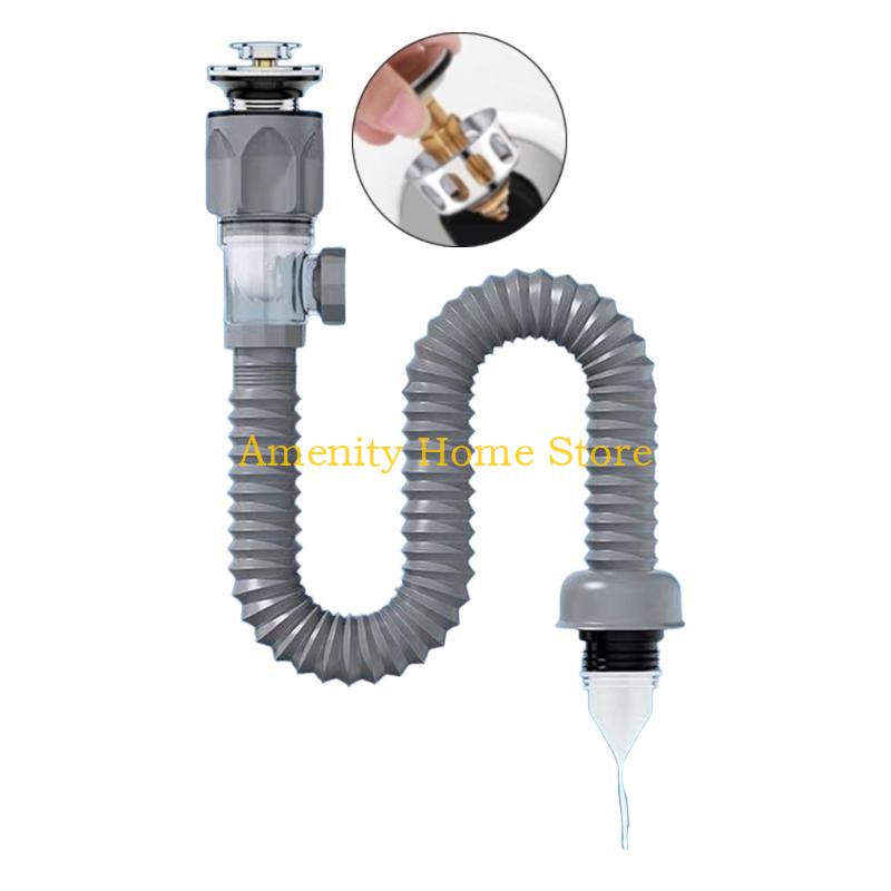 F26C Convenient Sink Drain Solution ABS & Steel Sink Drain Set Drain Pipe Set Preventing Clogs Unpleasant Odors for Bathroom