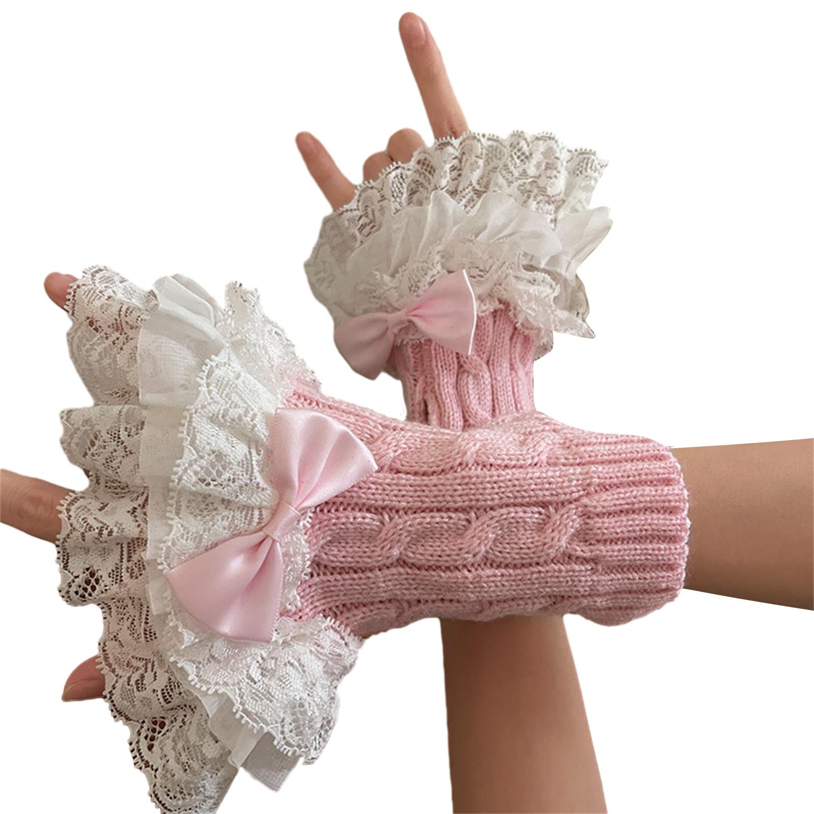 

Y2K Floral Wristband Lace Cuff Stretch False Sleeves Wrist Cuffs Vintage Knitting Floral Lace Wrist Gloves розовый