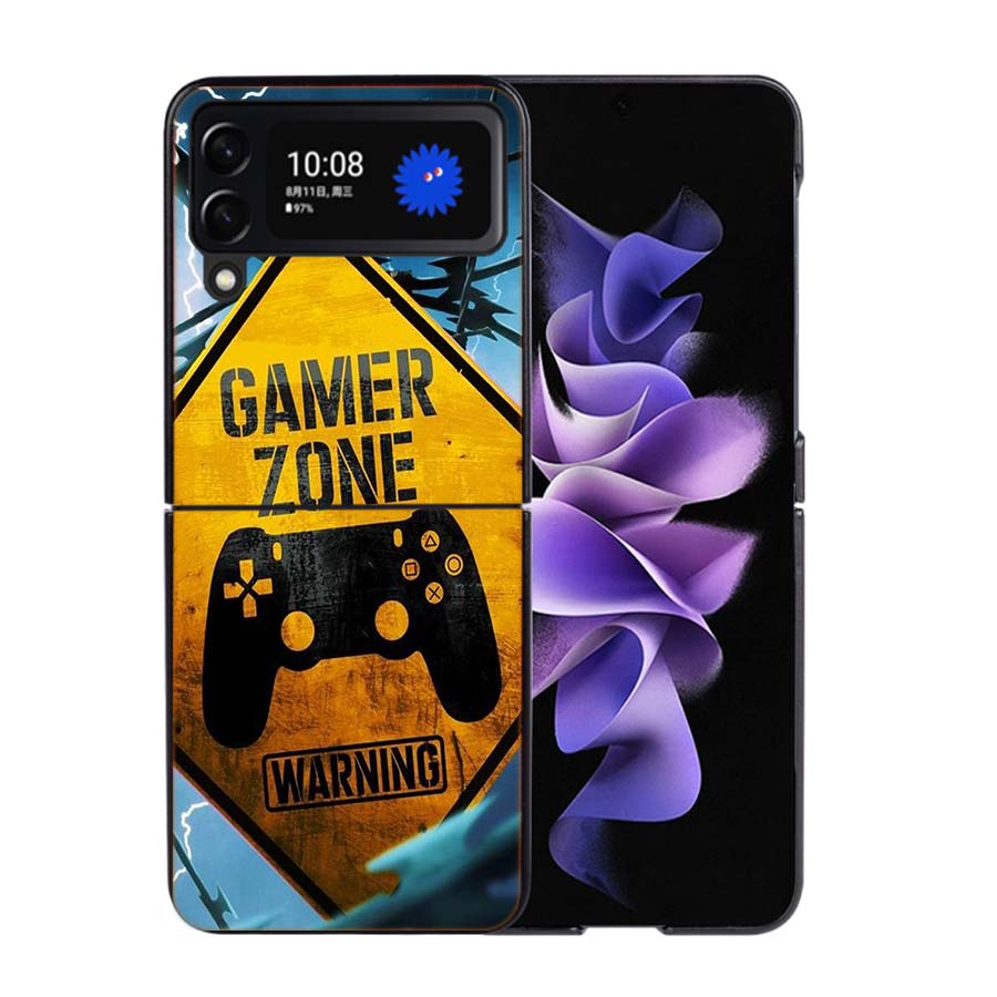 Gamer zone traffic sign Game handle Phone Case For Samsung Z Flip 7 6 5G Galaxy Z Flip4 Z Flip5 Z Flip3 Coque Black Hard PC Shel