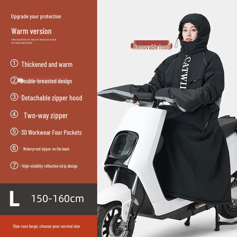 Electric Vehicle Winter Windshield Fleece-Lined Warm Coat for Bicycles & Motorcycles - Cold Weather Windproof Gear