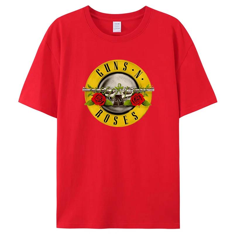 2024 Summer Men Guns N Roses Printed T-Shirt Cotton Hard Rock Band Men And Women Te Hip Hop Music Clothing