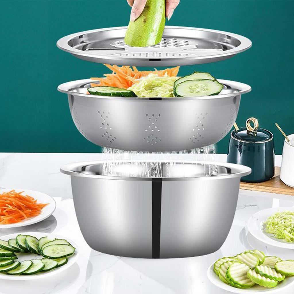 Mixing Bowls Set Vegetable Stainless Steel Slicer Vegetable Washing Basin Drain Basket Multifunctional Mixing Bowls Kitchen Tool