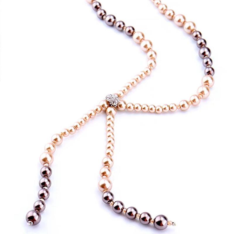 Double Layers Simulated Pearl Jewelry Long Necklace Women Classic Beads Chain Necklaces & Pendants Fine Gift