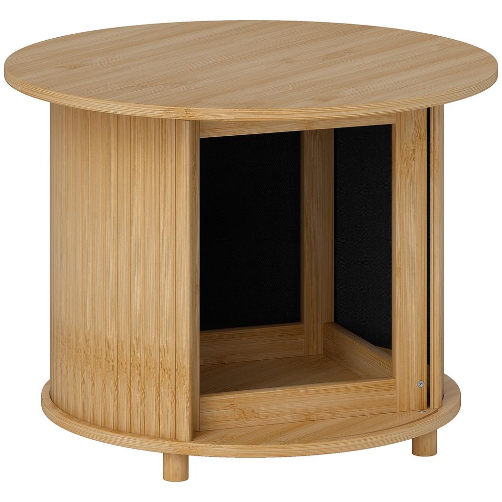 Side Table, Round, with Storage, Sliding Door, Bamboo, Ø60 x 45 cm, Load Capacity up to 20 kg