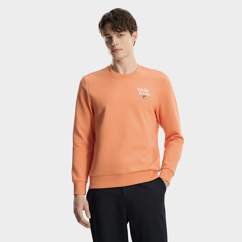 FILA Heritage Fashion Simple Classic Basic Casual Comfortable Versatile Knit Crewneck Sweatshirt Men sweatshirt Bright-Orange F11M618202FOR