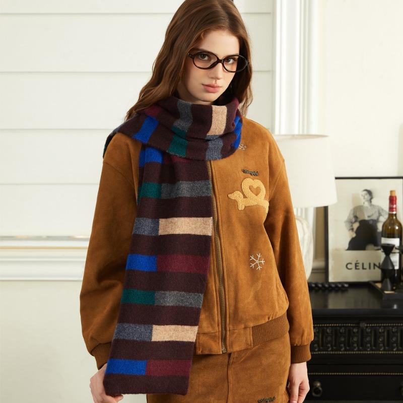 Autumn and winter new colorful grid retro contrasting color wool knitted scarf soft skin-friendly warm scarf