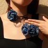 Collier ras du cou tendance avec pendentif en forme de fleur et de rose pour femme, chaîne de clavicule, en jean, réglable, corde cirée, style Y2K