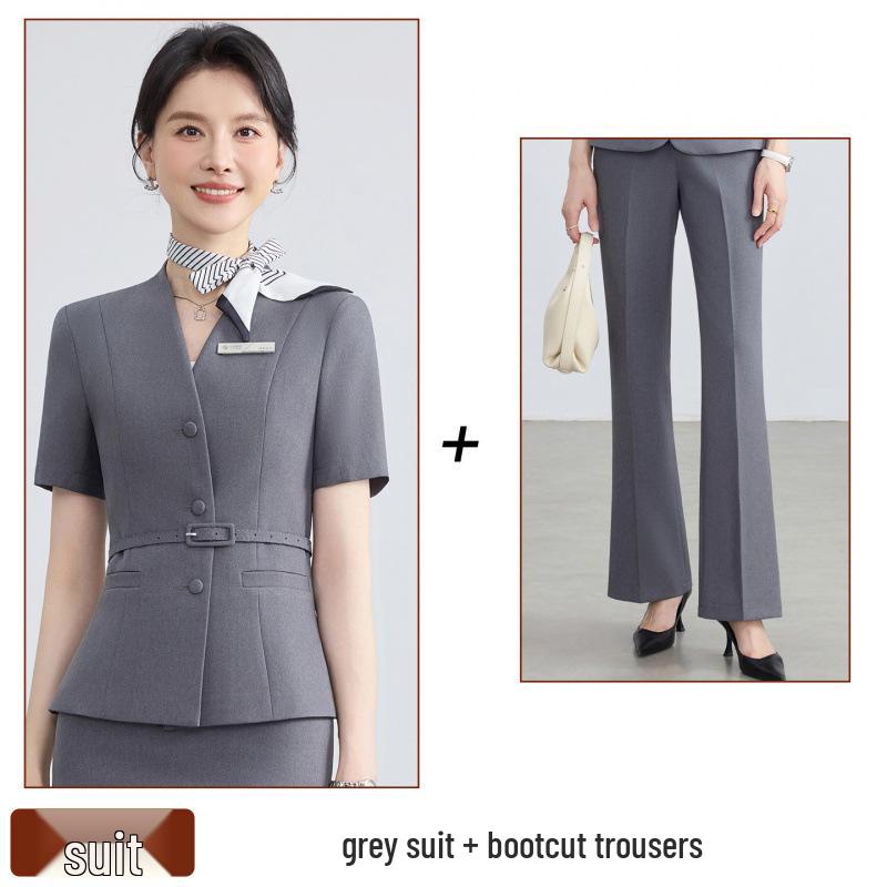 Women's Black Short-Sleeved Suit Set – Summer Lightweight Uniform for Hotel Receptionists, Sales Offices & Jewelry Stores