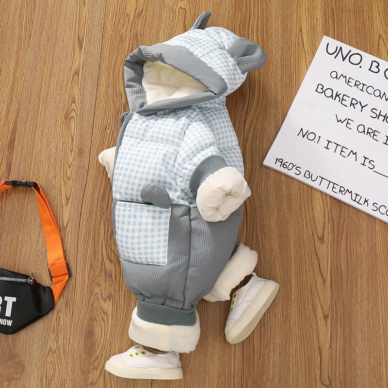 Versiune coreeană a salopetei călduroase cu glugă, căptușită și groasă pentru nou-născuți, băieți și fete - stil confortabil și drăguț, tendință de modă