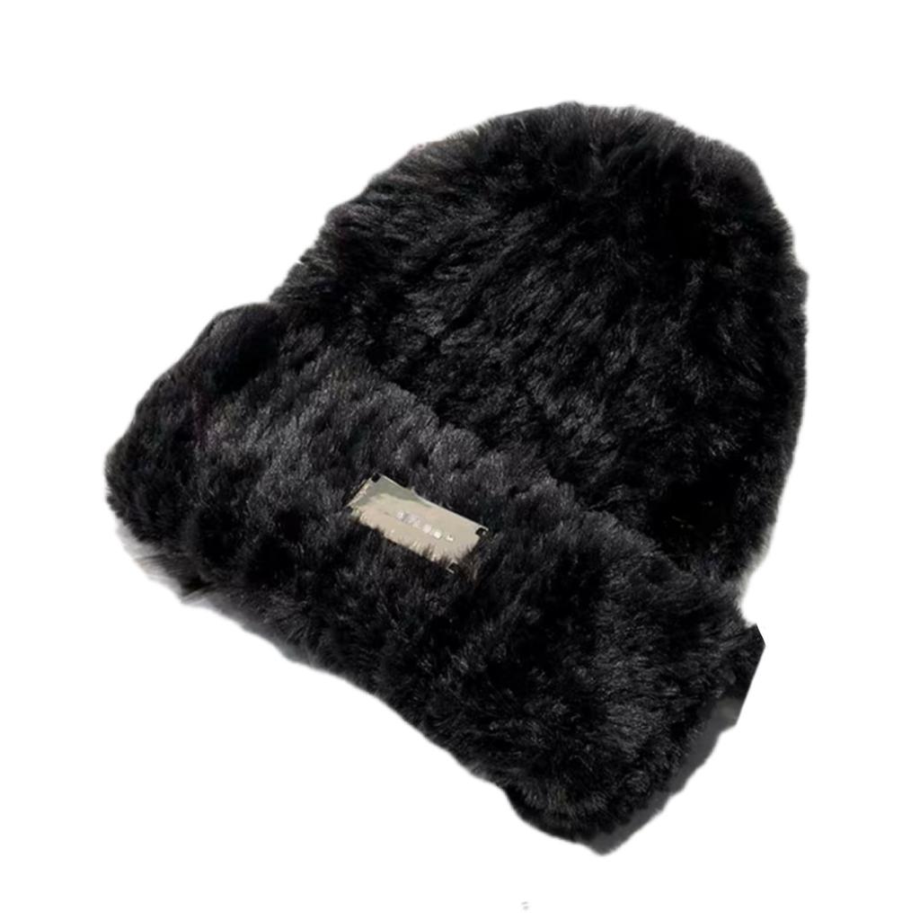Hat women's autumn and winter new warm plush hat showing a small face knitted pullover hat fashionable versatile ear protector cold hat