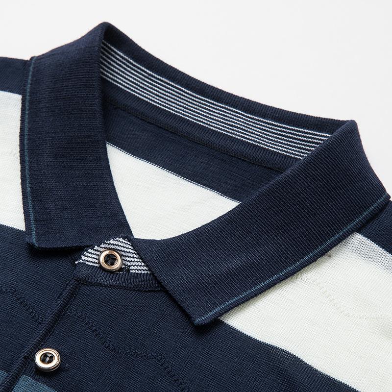 Męska koszulka z długim rękawem, dzianina, swobodny wzór w paski, swetry