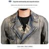 Men's Plus Size Retro Denim Jacket with Turn-Down Collar and Multi-Pockets for Spring