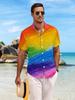 New Men'S Casual Short-Sleeve Shirt with a Colorful Pattern Resembling Rippling Water, Featuring a Dreamy Rainbow Gradient. Perfect for Festive
