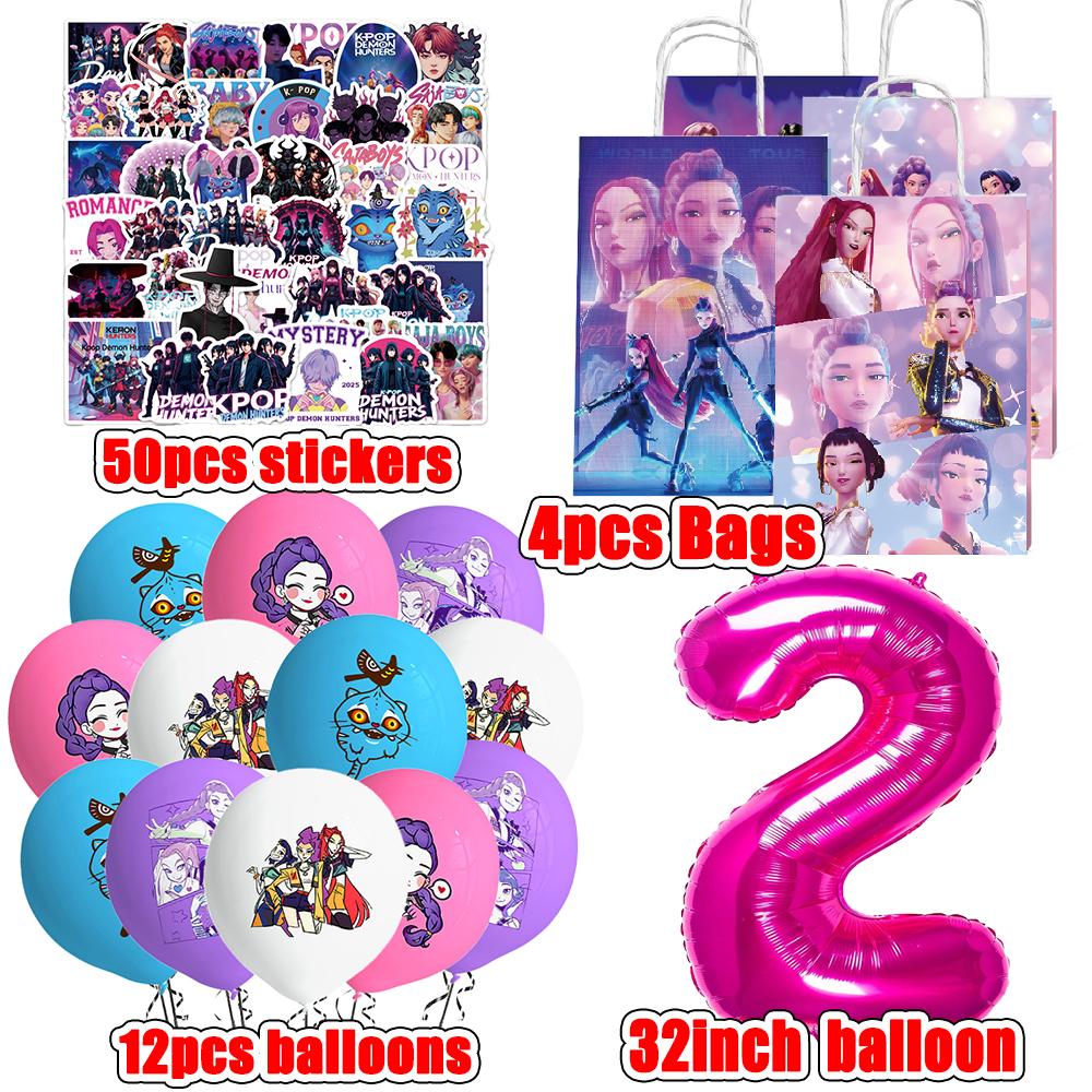 Kpop Demon Hunters Party Supplies Stickers Balloons Party Favors Disposable Tableware Tablecloth Plates Cups Baby Shower Toys