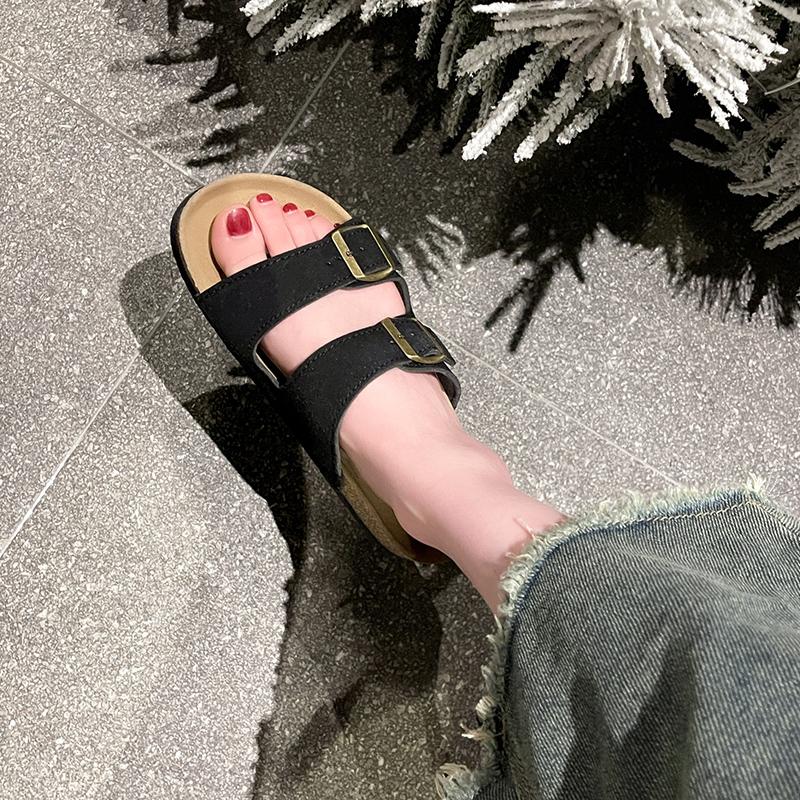 Fashion Slippers For Women Cork Footbed Beach Sandals Outdoor Suede Clogs Sandals With Adjustable Buckle Men Sandals