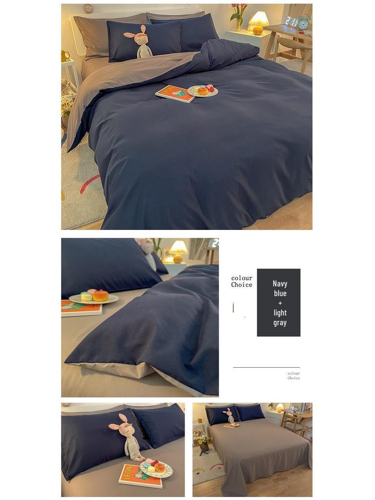 Solid Color Flannel Bedding Set: Bed Sheet, Duvet Cover, Pillowcase - Reactive Print, Three-Piece Set