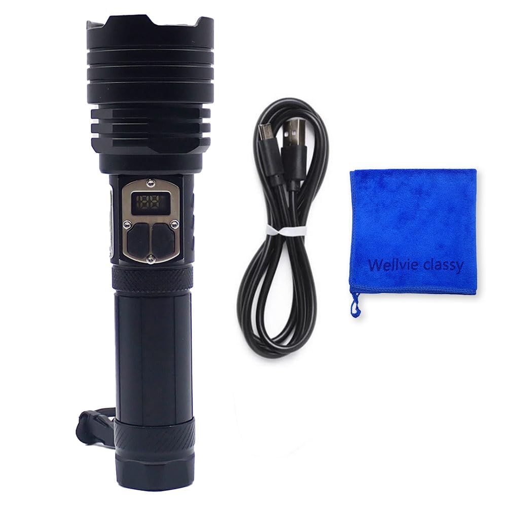 

Wellvie Classy Powerful USB Rechargeable LED Flashlight with 26650 5 Modes of Dimming Lightweight and with for Emergency Preparedness and Outdoor Use чёрный