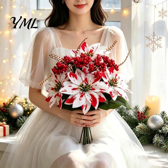 Artificial Dieffenbachia Plants Poinsettia Flowers, Christmas Fake Floral Berry Centerpiece, Fade-Resistant Life Like Indoor Greenery Red And