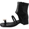 Design sense niche side zipper black 2025 new hollow thick heel sandals women's summer square head cool boots cover toe cool boots