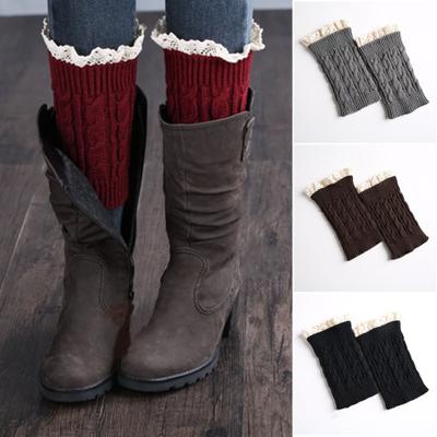 1 par de capas de panturrilha para botas com acabamento em renda, malha grossa, meias acima do joelho, alta elasticidade, antiderrapante, sem pés, mangas de panturrilha