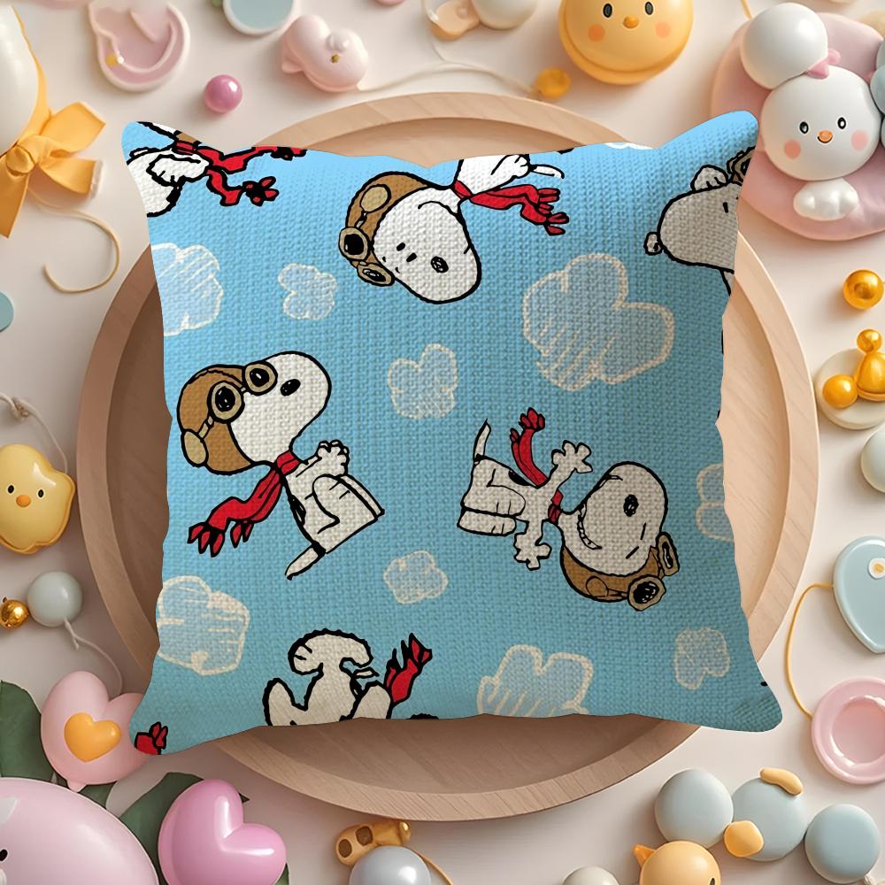 Süßer Snoopy Kissenbezug Natürliches Leinen Bio-Stoff Doppelseitiger Druck Sofa Heimdeko Geschenk Kissenhülle