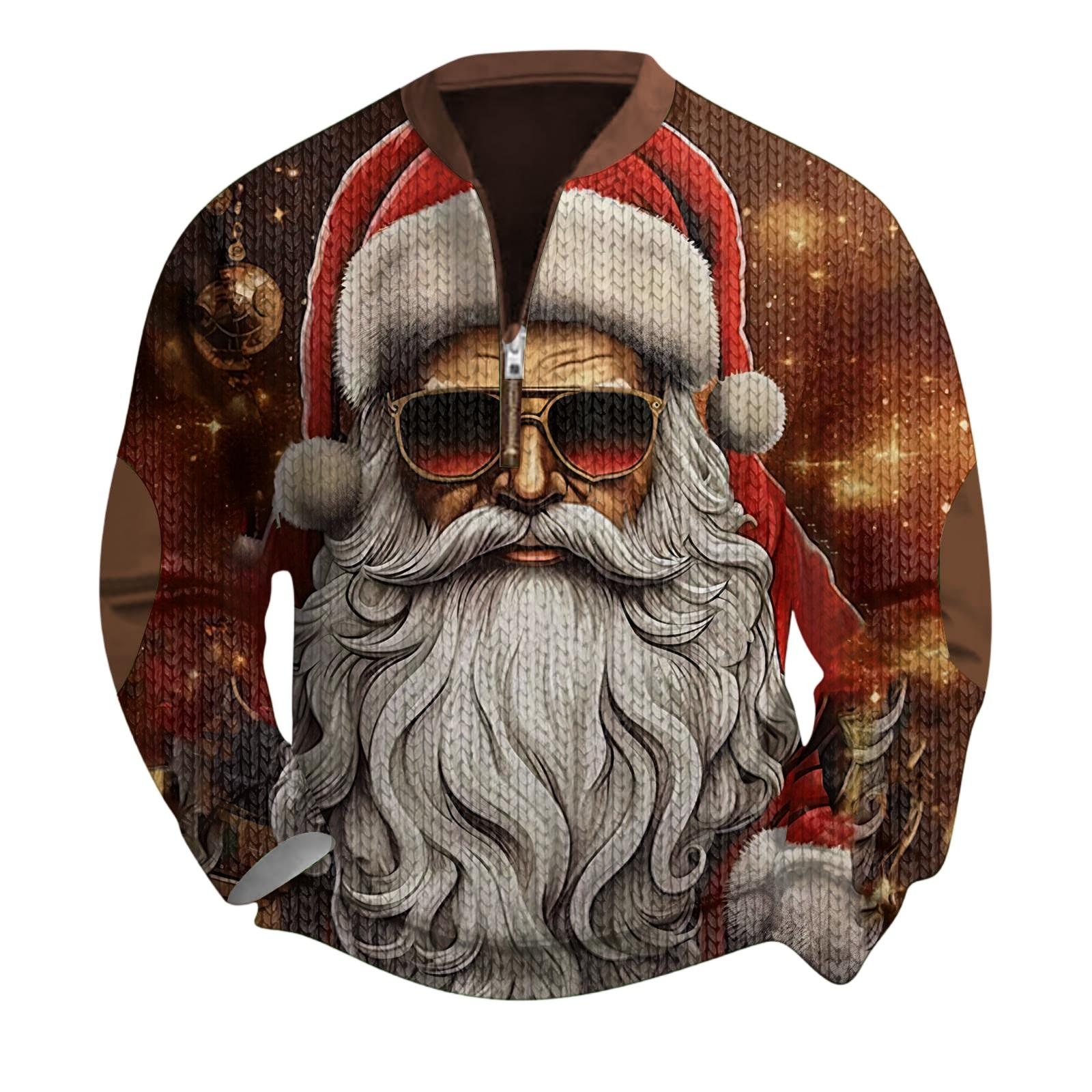 

Чоловічий Різдвяний Светр на Блискавці Вінтажний В язаний Графічний Світшот Різдвяний Пуловер зі Стійкою S верблюд