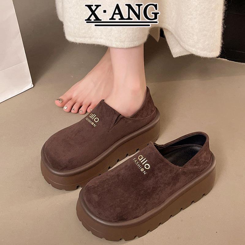 

Женские туфли из коровьей кожи, полностью закрывающие стопу, на толстой подошве, увеличивающие рост, осенние новые повседневные туфли-лодочки, которые можно носить двумя способами 40