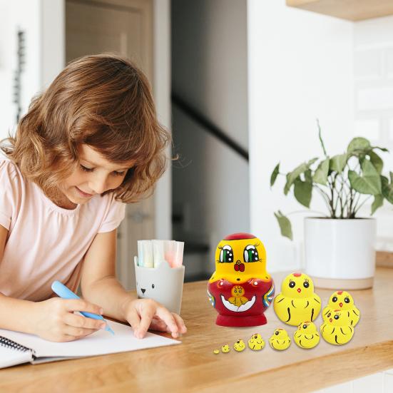 1 Set Lovely Nesting Dolls Animal Design Ten Layers Cartoon Chick Matrioska Toy for Child
