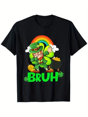 Leprechaun Dab Funny St Patrick Day Graphic Tee Breathable Cotton Casual Crew Neck T-Shirt for Men