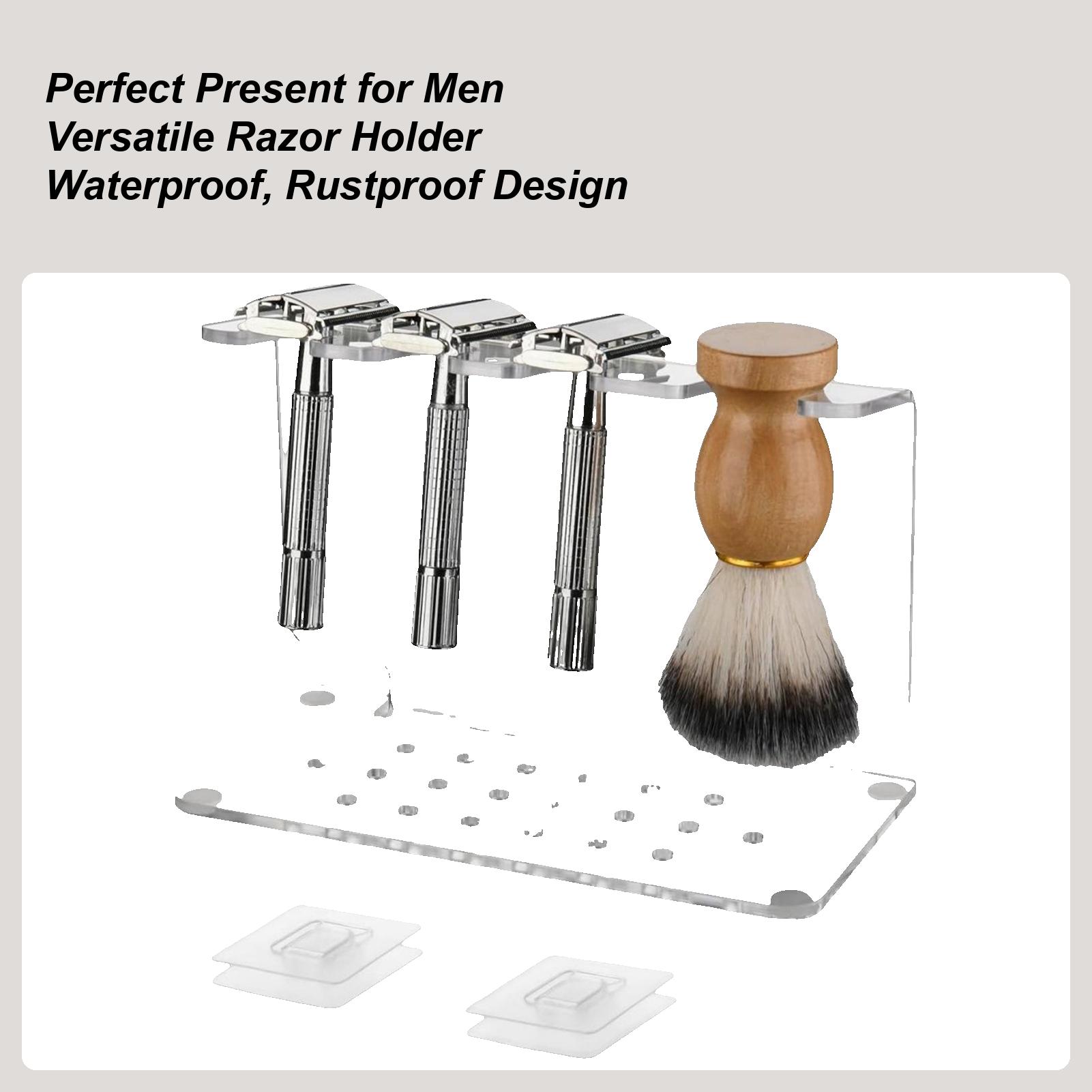 

Акриловый держатель для бритвы и держатель для помазка для бритья Держатель для безопасной бритвы Вмещает 3 бритвы и 1 помазок для бритья Для хранения в ванной China Mainland