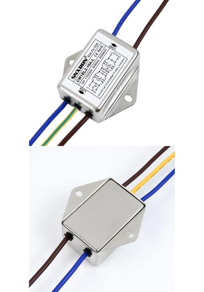 EMI Power Filter CW1BL2-10A-L040, Double Stage, Single Phase, 220VAC, Lead Type, Options: 3A, 6A, 10A