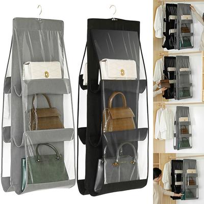 6 Pocket Hanging Purse Organizer Dustproof Hanging Handbag Holder Multipurpose 360 Degree Rotating Hook for Door Closet Wardrobe