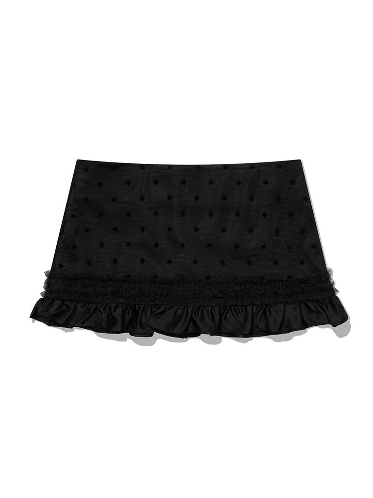 Eogeulliswedou Mesh Star Ruffle Mini Skirt (Black)