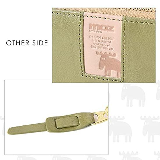 Mozu 86092 Echte Lederen Lange Portemonnee met Ritssluiting, Dun, Zweeds Eland Design, Dames, Camel