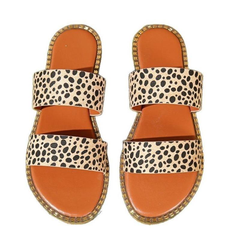 Damen Übergröße Leopardenmuster Flache Pantoletten, Lässige Sommer Sommerschuhe