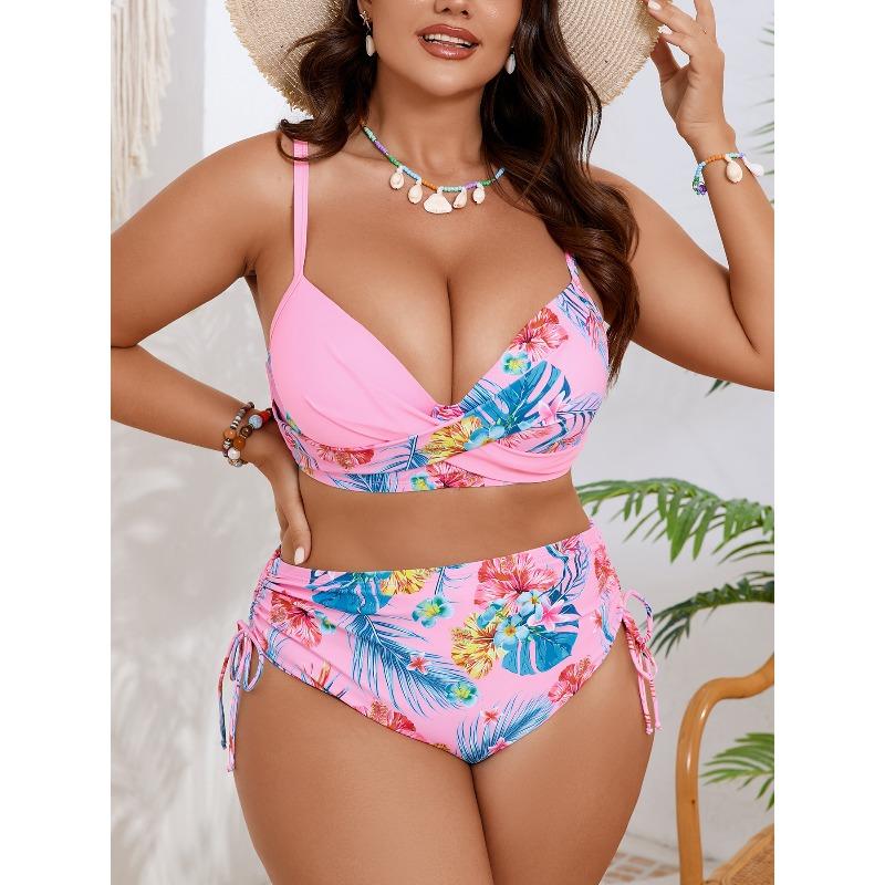 New fat woman large size hard bag drawstring floral split bikini women's swimsuit