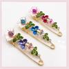 Luxury  Colorful Enamel Flower Big Needle Pins For Women Elegant Rhinestone Floral Clothes Brooches Wedding Party Jewelry