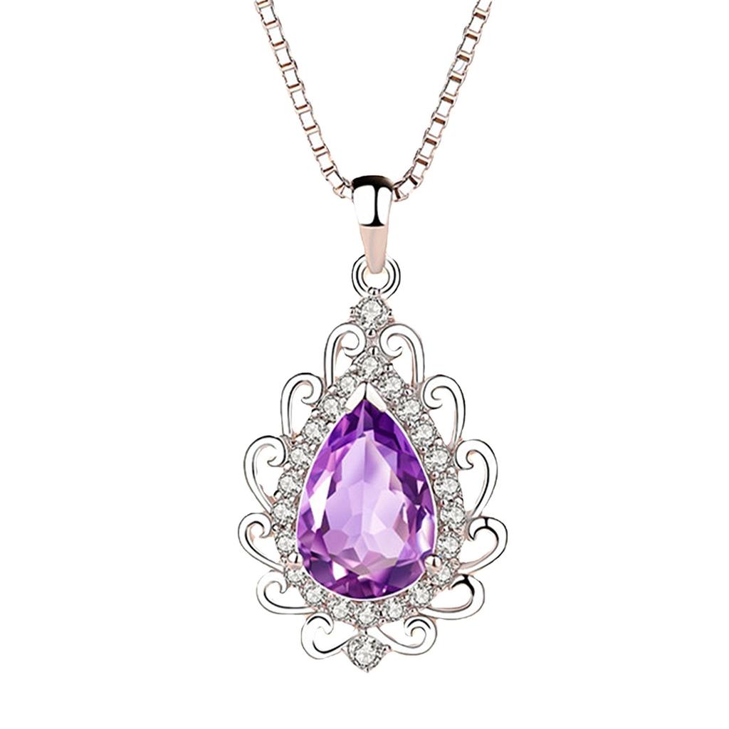 New Product Natural Purple Crystal Water Droplet Necklace Female Pendant Festive Gift Versatile Jewelry