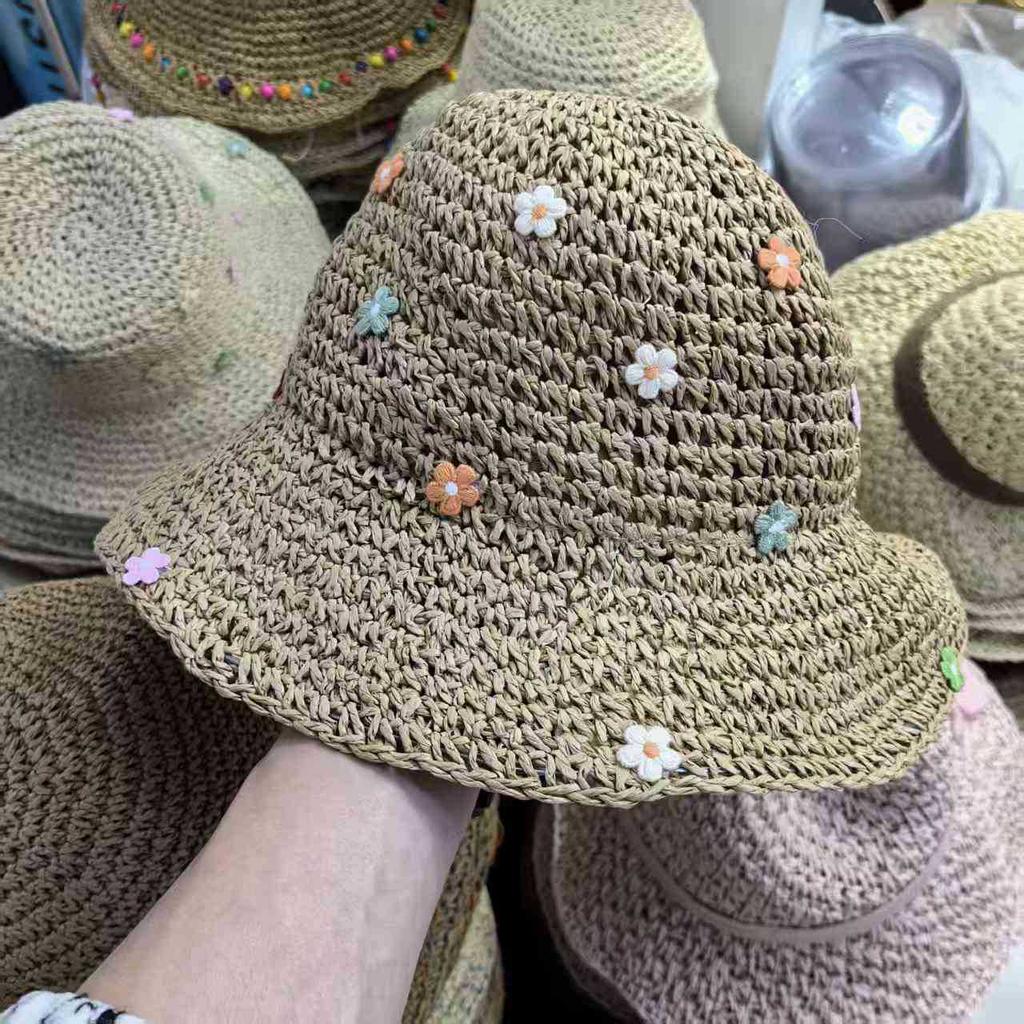 Summer new sun hat women's South Korea Dongdaemun weaving hollowed out after split fork sun protection hat fisherman hat children