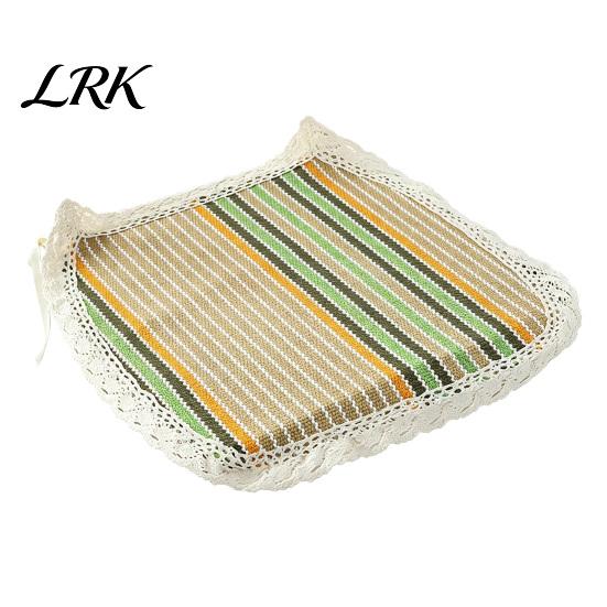 Cotton Linen Pads for Hard Chairs Chair Pad with Ties, Striped Plaid Mat Lightweight Seat Mats Lace Trim, Breathable Dining Office